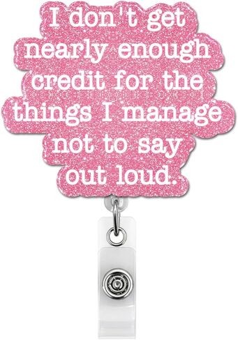 Cute Pink Badge Reel, Funny Office Quote Retractable Badge Holder Name Tag ID Card Clip for Nurse Medical Office Worker Assistant in Kuwait