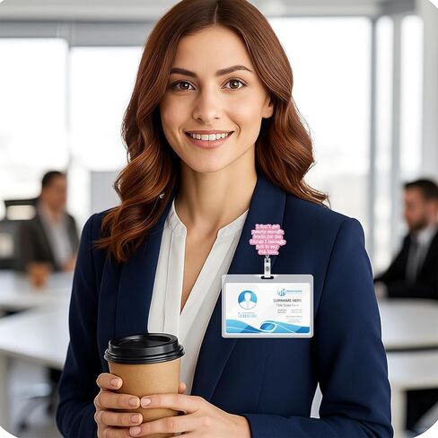 Cute Pink Badge Reel, Funny Office Quote Retractable Badge Holder Name Tag ID Card Clip for Nurse Medical Office Worker Assistant in Kuwait