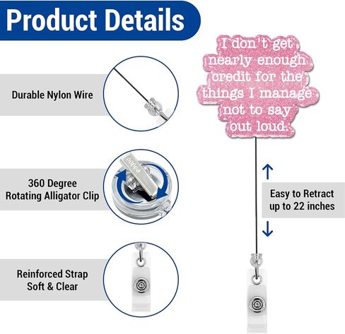 Cute Pink Badge Reel, Funny Office Quote Retractable Badge Holder Name Tag ID Card Clip for Nurse Medical Office Worker Assistant in Kuwait