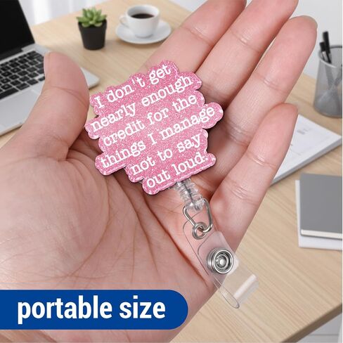 Cute Pink Badge Reel, Funny Office Quote Retractable Badge Holder Name Tag ID Card Clip for Nurse Medical Office Worker Assistant in Kuwait