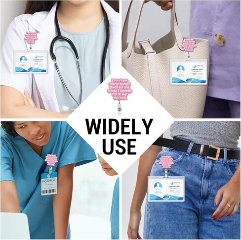 Cute Pink Badge Reel, Funny Office Quote Retractable Badge Holder Name Tag ID Card Clip for Nurse Medical Office Worker Assistant in Kuwait