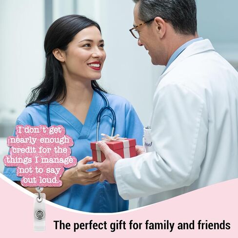 Cute Pink Badge Reel, Funny Office Quote Retractable Badge Holder Name Tag ID Card Clip for Nurse Medical Office Worker Assistant in Kuwait