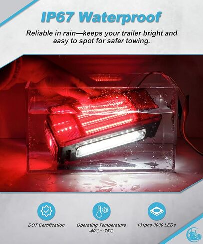 ضوء ذيل المقطورة LED مع قضبان إضاءة ثلاثية 12 فولت ضوء مقطورة مستطيل 131 مصباح LED فائق السطوع للفرامل تشغيل لوحة الترخيص ضوء علامة جانبية لمقطورة القارب IP67 DOT عدسة حمراء معتمدة in Kuwait