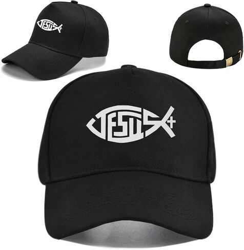 Christian Hat for Men Women Christian Cross Cotton Baseball Cap Jesus Fish 3 Nail Mens Black Baseball Hat Snapback Hats Trucker Flat Bill Cap for Women Men Golf Accessories Religious Faith Christ Gift in Kuwait