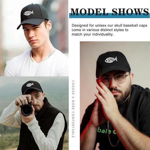 Christian Hat for Men Women Christian Cross Cotton Baseball Cap Jesus Fish 3 Nail Mens Black Baseball Hat Snapback Hats Trucker Flat Bill Cap for Women Men Golf Accessories Religious Faith Christ Gift in Kuwait