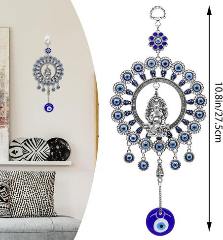 Large Blue Glass Evil Eye Door Window Hangings & Ganesha Idol Evil Eye Charm Car Decor Turkish Nazar Amulet Boncugu Car Rearview Mirror Decor Housewarming Birthday Spiritual Gifts for Friends in Saudi Arabia