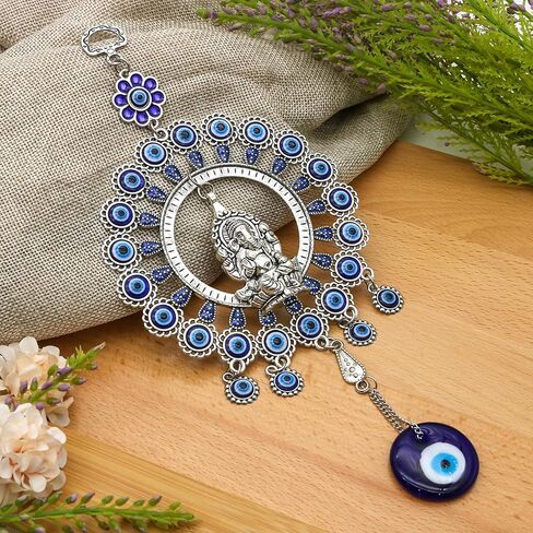 Large Blue Glass Evil Eye Door Window Hangings & Ganesha Idol Evil Eye Charm Car Decor Turkish Nazar Amulet Boncugu Car Rearview Mirror Decor Housewarming Birthday Spiritual Gifts for Friends in Saudi Arabia