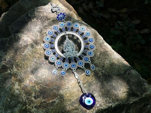 Large Blue Glass Evil Eye Door Window Hangings & Ganesha Idol Evil Eye Charm Car Decor Turkish Nazar Amulet Boncugu Car Rearview Mirror Decor Housewarming Birthday Spiritual Gifts for Friends in Saudi Arabia