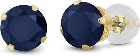Gem Stone King 14K Yellow Gold Blue Sapphire Stud Earrings For Women Men (0.72 Cttw, Gemstone September Birthstone, Round 4MM) in Kuwait