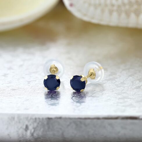 Gem Stone King 14K Yellow Gold Blue Sapphire Stud Earrings For Women Men (0.72 Cttw, Gemstone September Birthstone, Round 4MM) in Kuwait