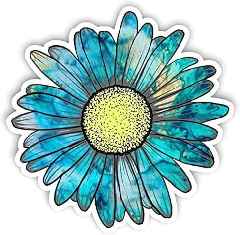 WSQ Cyan Tie Dye Daisy Flower Vinyl Sticker Decal - 4 Inches - for Car Truck SUV Van Window Bumper Wall Laptop Tablet Cup Tumbler and Any Smooth Surface in Saudi Arabia