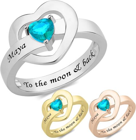 925 Sterling Silver Personalized Birthstone Mother's Ring - Custom Engraved Ring with 1-8 Names, Family Jewelry Gift for Mother's Day, Birthday, Anniversary in Saudi Arabia