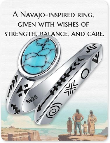 Navajo-inspired Turquoise Spoon Ring for Women– 925-Sterling-Silver Vintage Thumb Boho Western Jewelry Gifts for Mother on Christmas Birthday Adjustable Size 6-8 in Kuwait