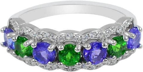 925 Sterling Silver Natural Tsavorite Green Garnet & Blue Tanzanite Gemstone Cluster Unisex Proposal Ring Wedding Jewelry Double Birthstone Women Ring Birthday Gift For Wife in Saudi Arabia
