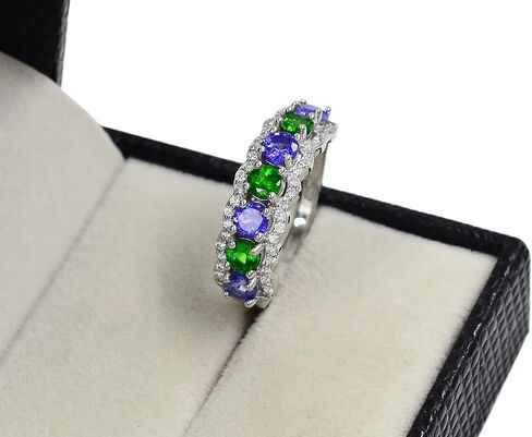925 Sterling Silver Natural Tsavorite Green Garnet & Blue Tanzanite Gemstone Cluster Unisex Proposal Ring Wedding Jewelry Double Birthstone Women Ring Birthday Gift For Wife in Saudi Arabia