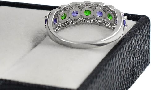 925 Sterling Silver Natural Tsavorite Green Garnet & Blue Tanzanite Gemstone Cluster Unisex Proposal Ring Wedding Jewelry Double Birthstone Women Ring Birthday Gift For Wife in Saudi Arabia