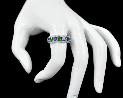 925 Sterling Silver Natural Tsavorite Green Garnet & Blue Tanzanite Gemstone Cluster Unisex Proposal Ring Wedding Jewelry Double Birthstone Women Ring Birthday Gift For Wife in Saudi Arabia