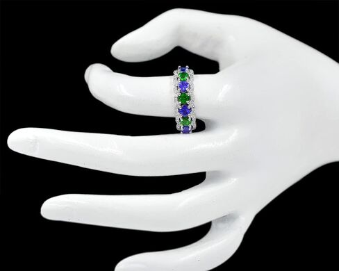 925 Sterling Silver Natural Tsavorite Green Garnet & Blue Tanzanite Gemstone Cluster Unisex Proposal Ring Wedding Jewelry Double Birthstone Women Ring Birthday Gift For Wife in Saudi Arabia