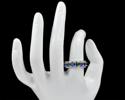 925 Sterling Silver Natural Tsavorite Green Garnet & Blue Tanzanite Gemstone Cluster Unisex Proposal Ring Wedding Jewelry Double Birthstone Women Ring Birthday Gift For Wife in Saudi Arabia
