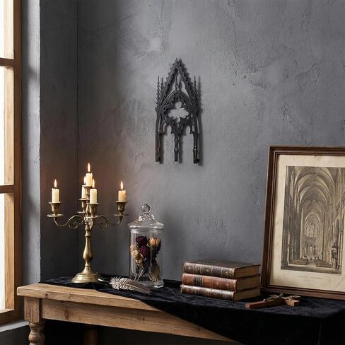 WOPARTY Gothic Cathedral Window Wall Art, Black Metal Decorative Panel, 11.8 x 5.91 Inches, Medieval Home Decor for Bedroom Living Room in Kuwait