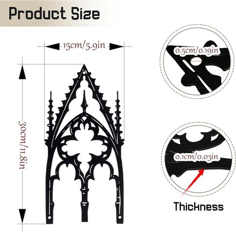 WOPARTY Gothic Cathedral Window Wall Art, Black Metal Decorative Panel, 11.8 x 5.91 Inches, Medieval Home Decor for Bedroom Living Room in Kuwait