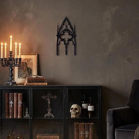 WOPARTY Gothic Cathedral Window Wall Art, Black Metal Decorative Panel, 11.8 x 5.91 Inches, Medieval Home Decor for Bedroom Living Room in Kuwait