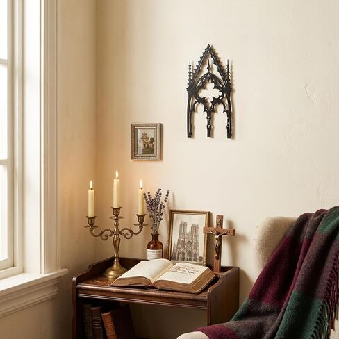 WOPARTY Gothic Cathedral Window Wall Art, Black Metal Decorative Panel, 11.8 x 5.91 Inches, Medieval Home Decor for Bedroom Living Room in Kuwait