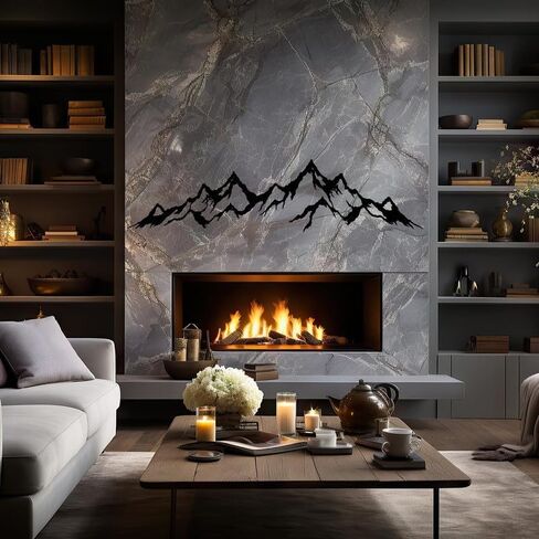 Toralab Black Metal Mountain Wall Art, Large Minimalist Mountain Range Line Art for Living Room Bedroom Bathroom, Modern Home Office Mountain Wall Decor (20" L x 5" W) in Saudi Arabia