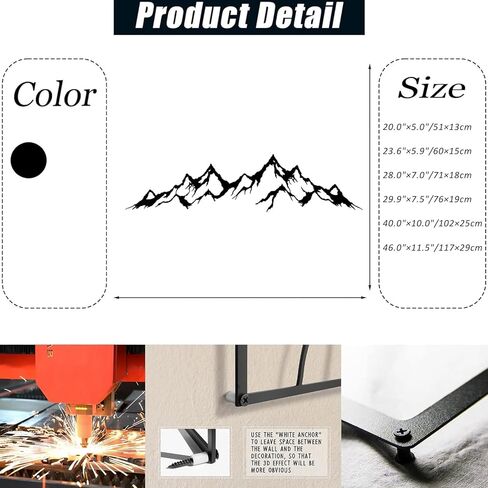 Toralab Black Metal Mountain Wall Art, Large Minimalist Mountain Range Line Art for Living Room Bedroom Bathroom, Modern Home Office Mountain Wall Decor (20" L x 5" W) in Saudi Arabia