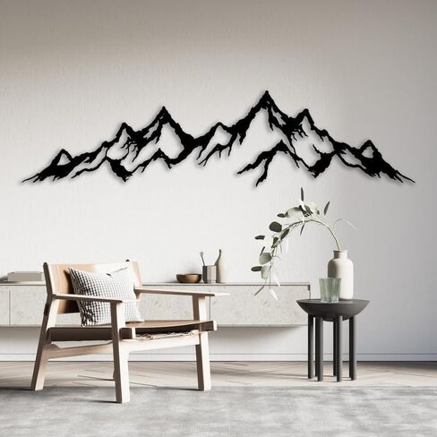 Toralab Black Metal Mountain Wall Art, Large Minimalist Mountain Range Line Art for Living Room Bedroom Bathroom, Modern Home Office Mountain Wall Decor (20" L x 5" W) in Saudi Arabia