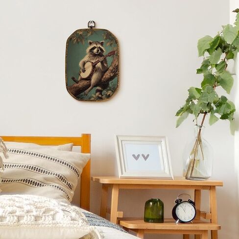 yjeslw خمر الراكون المثمن جدار الفن الديكور، Cottagecore القمامة الباندا لعب البانجو مؤطرة قماش يطبع، ريفي الرجعية مزرعة الراكون الجدار شنقا الزينة لديكور غرفة نوم المنزل، 10.2x7 بوصة in Kuwait