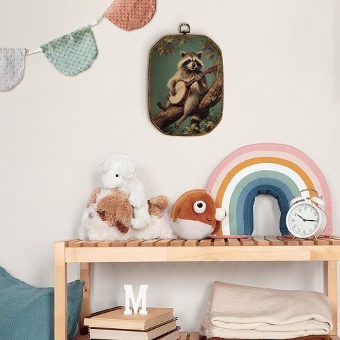 yjeslw خمر الراكون المثمن جدار الفن الديكور، Cottagecore القمامة الباندا لعب البانجو مؤطرة قماش يطبع، ريفي الرجعية مزرعة الراكون الجدار شنقا الزينة لديكور غرفة نوم المنزل، 10.2x7 بوصة in Kuwait