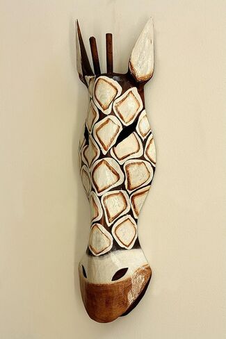 مجموعة G6 20 بوصة قناع الزرافة القبلي الخشبي الأفريقي منحوت يدويًا لوحة جدارية معلقة لديكور المنزل، فن النحت الفريد من نوعه، ديكور مربع مصنوع يدويًا in Kuwait