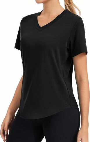 Women's V-Neck Shirts Short Sleeve Moisture Wicking Quick Dry Athletic Tops for Workout Gym Yoga in Saudi Arabia