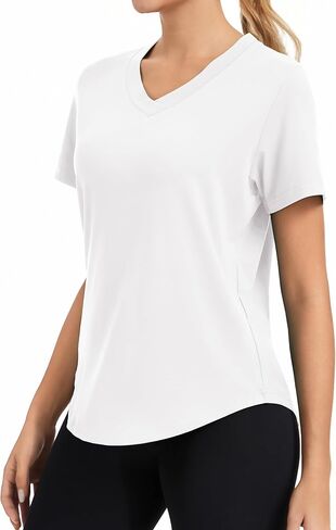 قمصان نسائية برقبة على شكل حرف V وأكمام قصيرة ماصة للرطوبة، قمصان رياضية سريعة الجفاف للتمرين في صالة الألعاب الرياضية واليوجا in Kuwait