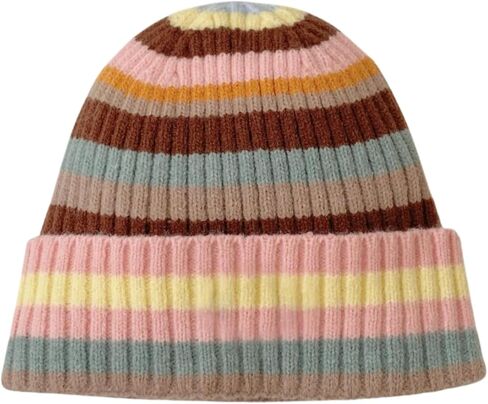 Colorful Striped Beanie Cuffed Winter Soft Rib Knit Hat for Women Men Gift in Saudi Arabia