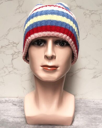 Colorful Striped Beanie Cuffed Winter Soft Rib Knit Hat for Women Men Gift in Saudi Arabia