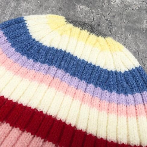 Colorful Striped Beanie Cuffed Winter Soft Rib Knit Hat for Women Men Gift in Saudi Arabia