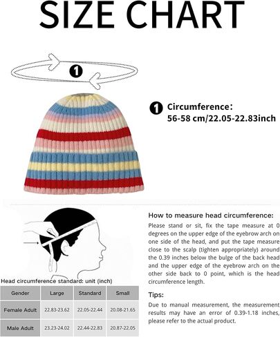 Colorful Striped Beanie Cuffed Winter Soft Rib Knit Hat for Women Men Gift in Saudi Arabia