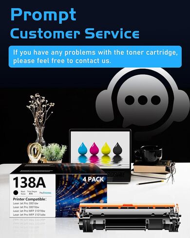 138A Toner Cartridges Black 4 Pack Pro MFP 3101fdw Replacement for HP138A 138A W1380A 138X W1380X Black Toner Compatible with HP Laser Jet Pro 3001fdw 3001dw MFP 3101fdw Printer 138A Ink (4 Black) in Kuwait