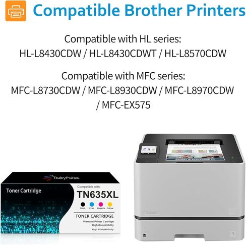 خرطوشة حبر TN635XL TN-635XL مكونة من 4 عبوات، متوافقة مع Brother HL-L8430CDW HL-L8430CDWT HL-L8570CDW MFC-L8730CDW MFC-L8930CDW MFC-L8970CDW MFC-EX575، بديل للأخ TN635XL TN635 (4 عبوات) in Saudi Arabia