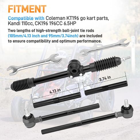 Steering Gear Assembly Compatible with Coleman KT196 go kart parts Kandi 110cc CK196 196CC 6.5HP Gas Powered 4 Wheeler Quad DIY Racing Go Cart, Go-Kart Steering Shaft with Gear Box and Ball Joint Rod in Kuwait