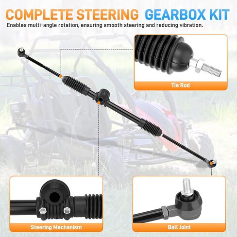 Steering Gear Assembly Compatible with Coleman KT196 go kart parts Kandi 110cc CK196 196CC 6.5HP Gas Powered 4 Wheeler Quad DIY Racing Go Cart, Go-Kart Steering Shaft with Gear Box and Ball Joint Rod in Kuwait