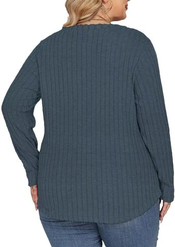 Plus Size Sweatshirts for Women Lightweight Fall Sweaters Tops Long Sleeve Henley Shirt Blue 2X Large in Saudi Arabia