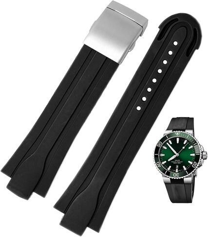 24mm*12mm Lug End Rubber Waterproof Watchband for Oris Wristband Silicone Watch Strap Stainless Steel Folding Clasp (Color : Black-Silver, Size : 24-12mm) in Saudi Arabia