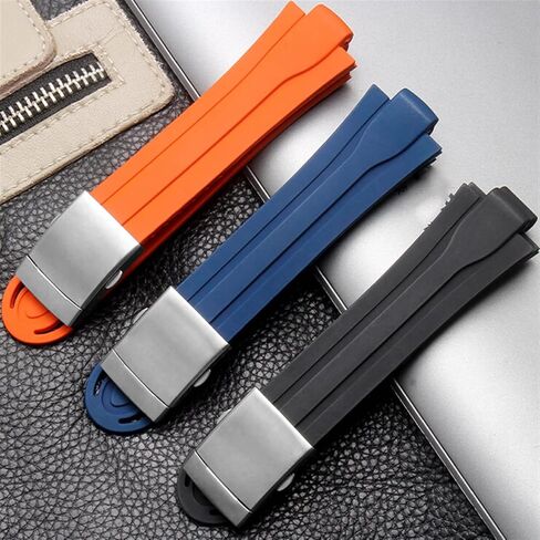 24mm*12mm Lug End Rubber Waterproof Watchband for Oris Wristband Silicone Watch Strap Stainless Steel Folding Clasp (Color : Black-Silver, Size : 24-12mm) in Saudi Arabia
