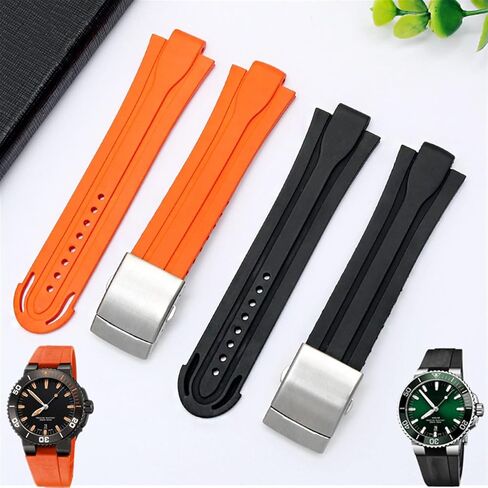 24mm*12mm Lug End Rubber Waterproof Watchband for Oris Wristband Silicone Watch Strap Stainless Steel Folding Clasp (Color : Black-Silver, Size : 24-12mm) in Saudi Arabia