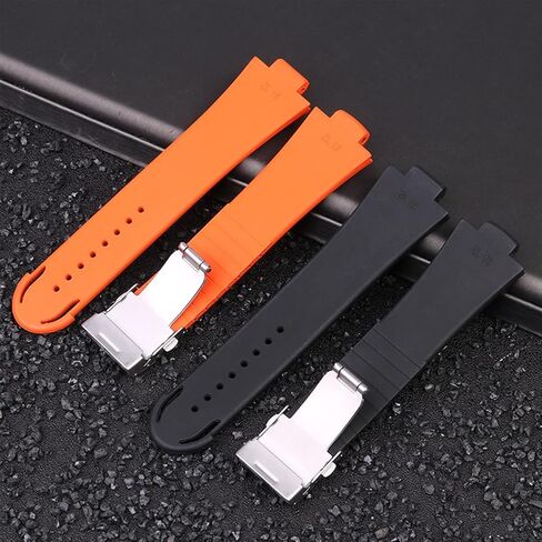 24mm*12mm Lug End Rubber Waterproof Watchband for Oris Wristband Silicone Watch Strap Stainless Steel Folding Clasp (Color : Black-Silver, Size : 24-12mm) in Saudi Arabia
