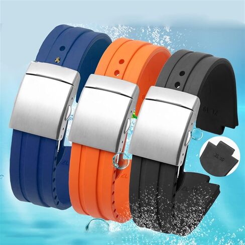 24mm*12mm Lug End Rubber Waterproof Watchband for Oris Wristband Silicone Watch Strap Stainless Steel Folding Clasp (Color : Black-Silver, Size : 24-12mm) in Saudi Arabia