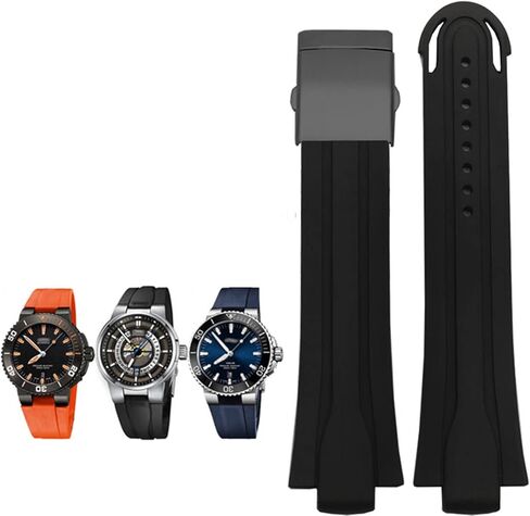24mm*12mm Lug End Rubber Waterproof Watchband for Oris Wristband Silicone Watch Strap Stainless Steel Folding Clasp (Color : Black-Silver, Size : 24-12mm) in Saudi Arabia
